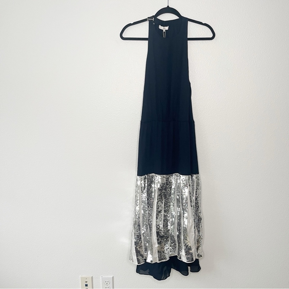 Tibi Claude Sequin Layered Halter Dress Drop Waist Cocktail Party Size 4 NEW - Picture 2 of 8